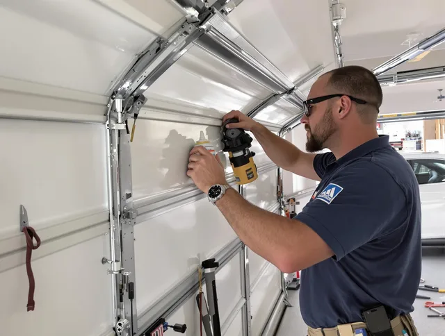 Bethel Garage Door Repair technician quieting a noisy garage door in Bethel