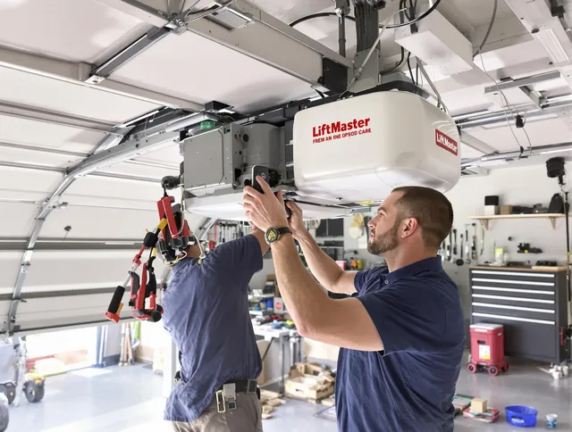 Bethel Garage Door Repair technician performing advanced diagnostics on garage opener in Bethel