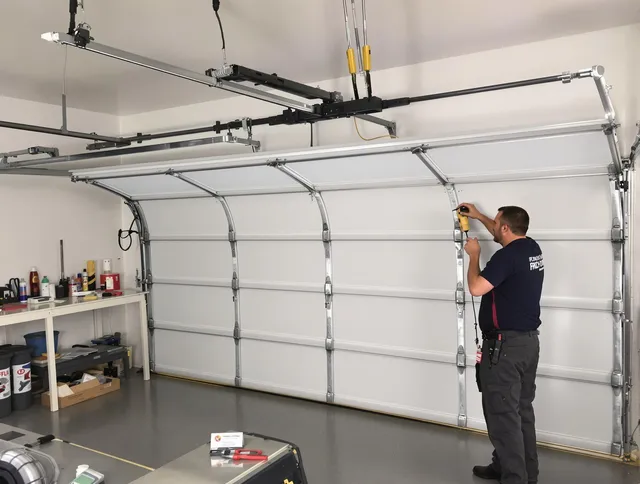 Bethel Garage Door Repair certified technician performing overhead door system repair in Bethel