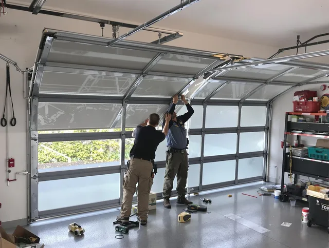Bethel Garage Door Repair expert performing precise panel replacement on Bethel garage door